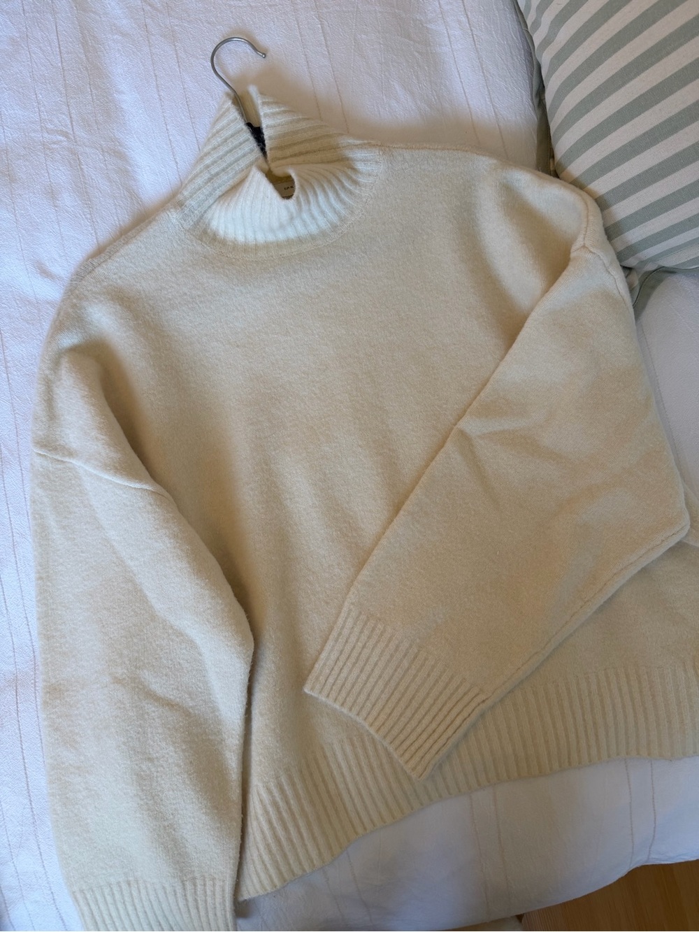Zara Cream Ribbed Funnel Neck Sweater